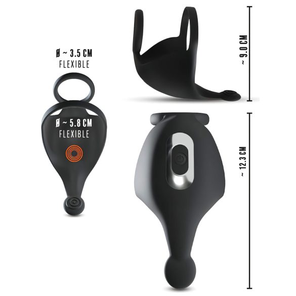 Rebel - erekcijski obroč in vibracijski stimulator za moda - akumulatorski - črn