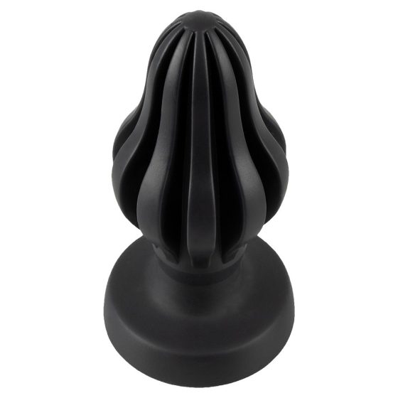 ANOS - super mehak analni dildo z rebri - 5 cm (črn)