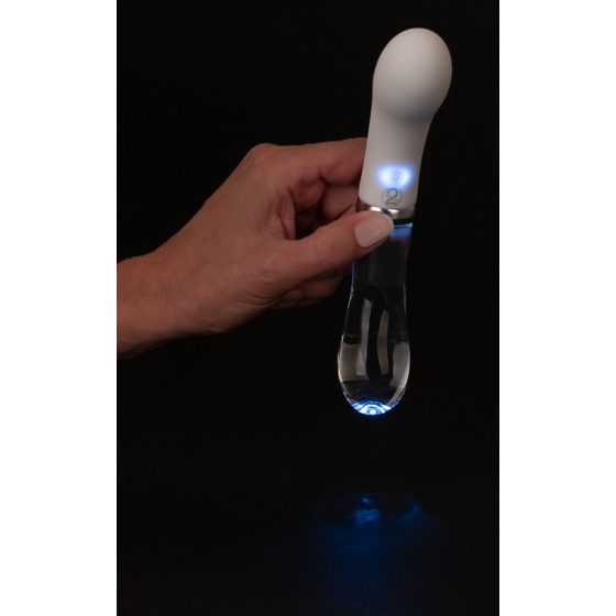 You2toys Liaison - vibrator LED za točko G s silikonskim steklom za polnjenje (prosojno-bel)