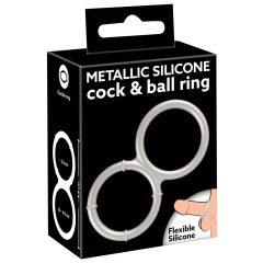   You2Toys - dvojni silikonski obroček za penis in moda s kovinskim učinkom (srebrn)