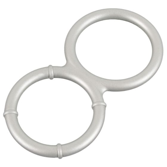 You2Toys - dvojni silikonski obroček za penis in moda s kovinskim učinkom (srebrn)