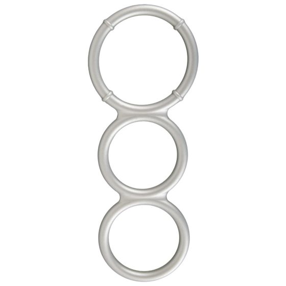 You2Toys - trojni silikonski obroček za penis in moda s kovinskim učinkom (srebrn)