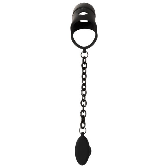 Black Velvet - silikonska kletka za penis z analnim dildom (črna)