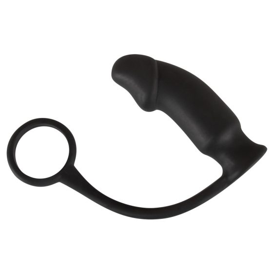 Črni žametni analni vibrator z obročkom za penis (črn)