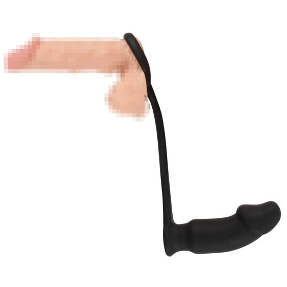 Črni žametni analni vibrator z obročkom za penis (črn)