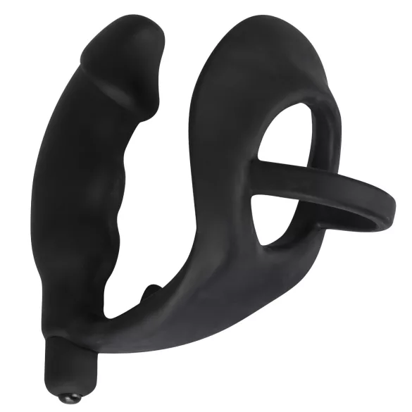 Black Velvets - analni vibrator s penisnim in testisnim obročkom - črn