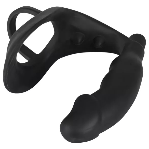 Black Velvets - analni vibrator s penisnim in testisnim obročkom - črn