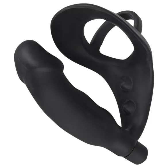 Black Velvets - analni vibrator s penisnim in testisnim obročkom - črn