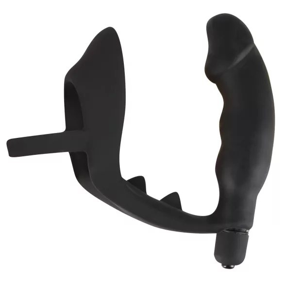 Black Velvets - analni vibrator s penisnim in testisnim obročkom - črn