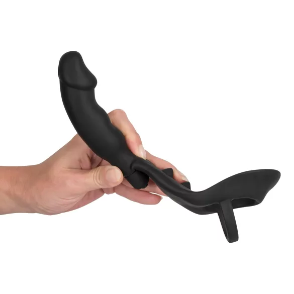 Black Velvets - analni vibrator s penisnim in testisnim obročkom - črn