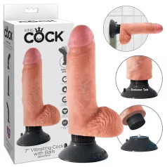   King Cock - vibrirajoči dildo z vakumskim nastavkom - 18 cm - naravno