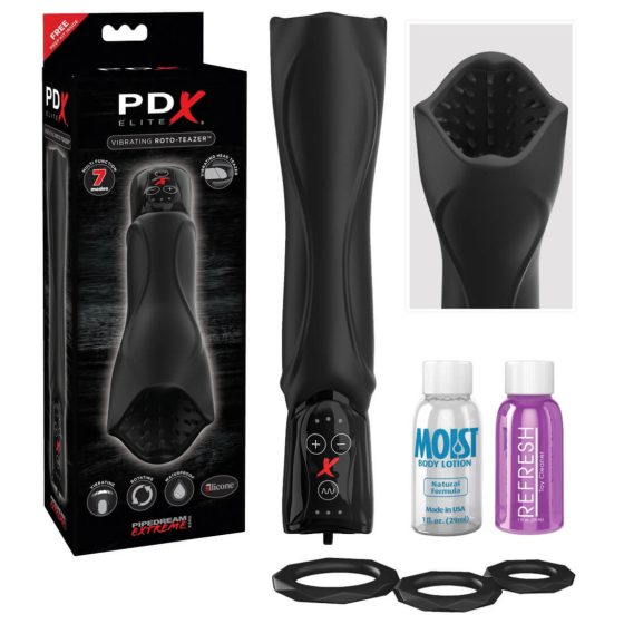 PDX Elite Roto-Teazer - vodoodporen vibrator z vrtljivim želodom (črn)