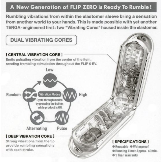 TENGA Flip Zero - vibracijski masturbator (bel)