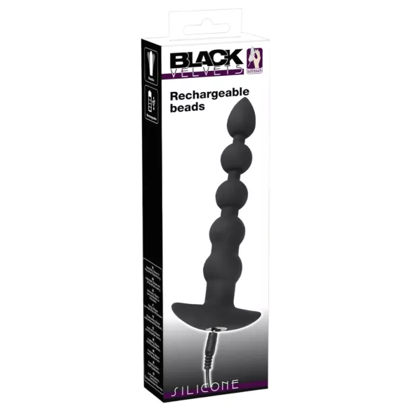 Black Velvets - analni vibrator s 5 kroglicami - polnilni, črn