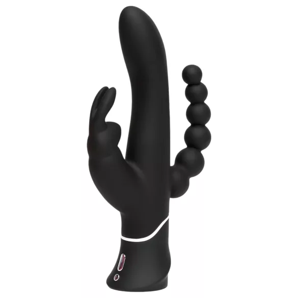 Happyrabbit Triple - vibrator za klitoris in anal z ročajem - polnilen, črn