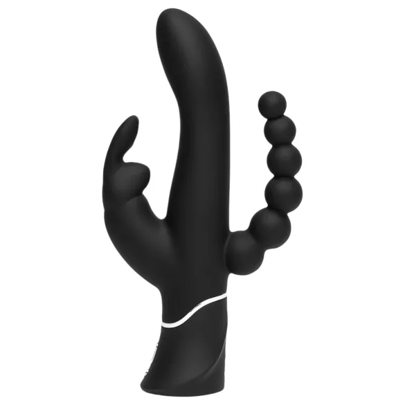 Happyrabbit Triple - vibrator za klitoris in anal z ročajem - polnilen, črn