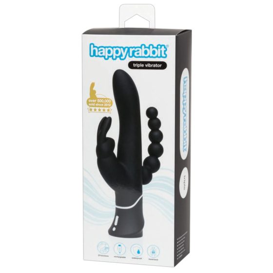 Happyrabbit Triple - Klitoralni in analni vibrator za polnjenje (črn)