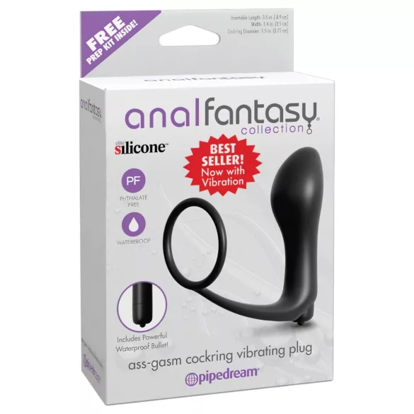 Analfantasy - analni vibrator za prst z erekcijskim obročkom - črn