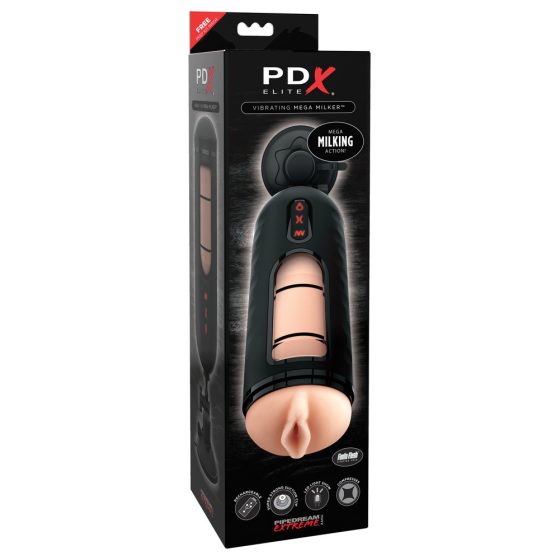 PDX Elite Mega Milker - vibracijski masturbator z glavo penisa (črn)