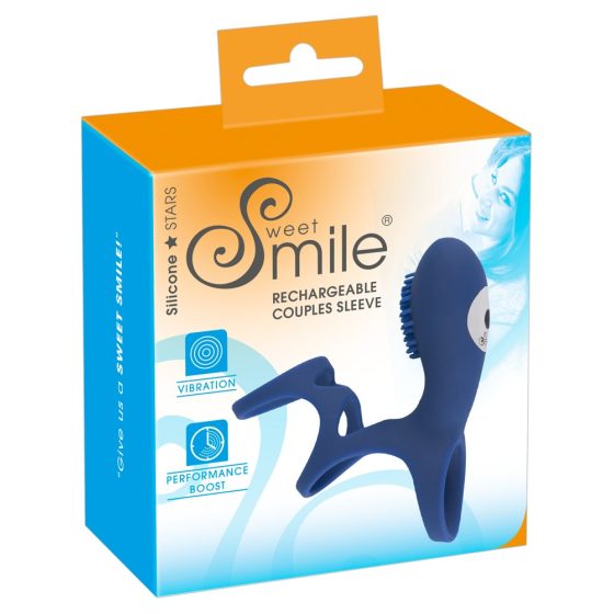 SMILE Couple - vibracijska manšeta za penis z možnostjo polnjenja (modra)