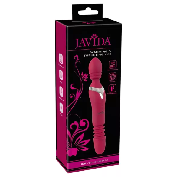 Javida Thrusting - vibrator s potiskanjem 3v1 - silikonski rdeč