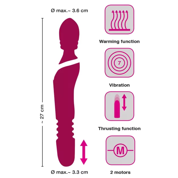 Javida Thrusting - vibrator s potiskanjem 3v1 - silikonski rdeč