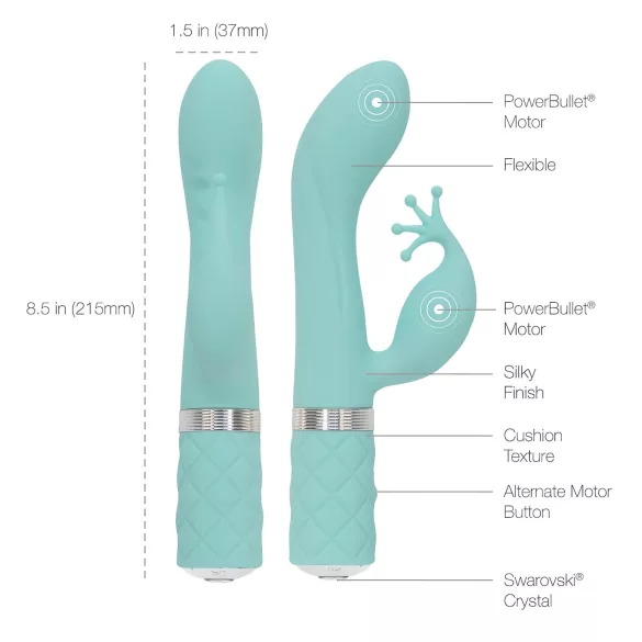 Pillow Talk Kinky - akumulatorski, 2-motorni vibrator za točko G (turkizen)
