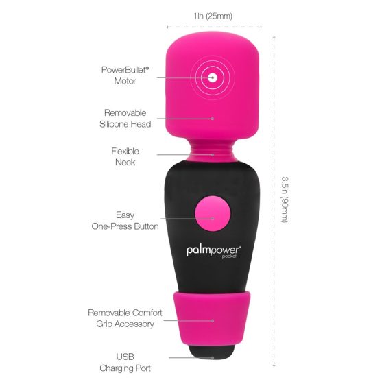 PalmPower Pocket Wand - mini masažni vibrator z možnostjo polnjenja (roza-črna)