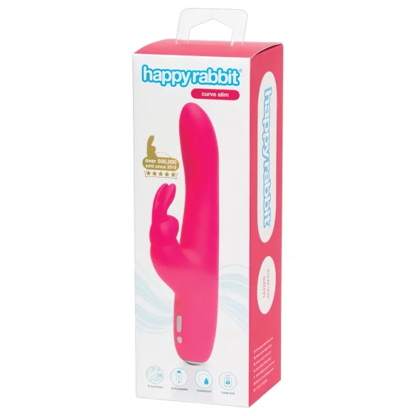 Happyrabbit Curve Slim - vibrator z ročajem za klitoris - vodoodporen - roza