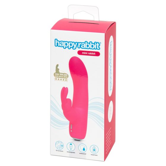 Happyrabbit Mini Rabbit - vodoodporen vibrator za polnjenje z žgečkljivim vzvodom (roza)