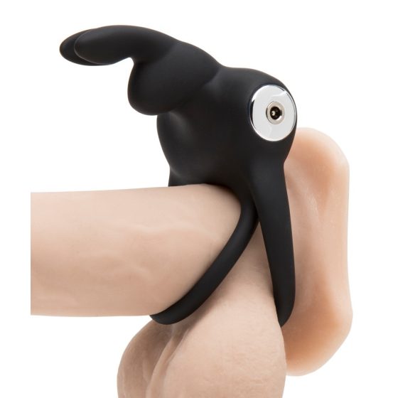 Happyrabbit Cock - vodoodporen obroček za penis in moda, ki ga je mogoče ponovno napolniti (črn)