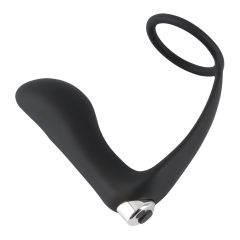   Black Velvet - Silikonski analni vibrator z obročkom za penis (črn)