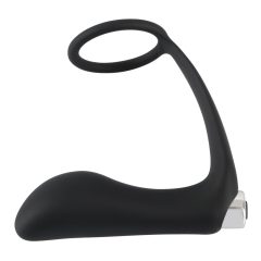   Black Velvet - Silikonski analni vibrator z obročkom za penis (črn)