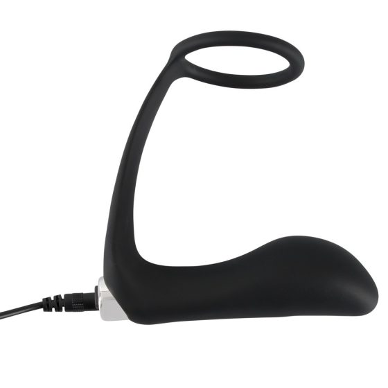 Black Velvet - Silikonski analni vibrator z obročkom za penis (črn)