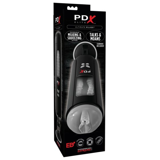 PDX Ultimate Milker - Masturbator z glavo penisa in pičko za polnjenje (črn)