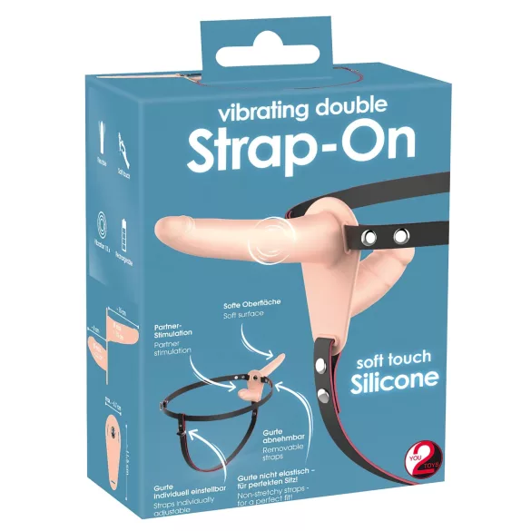 You2Toys - strap-on dvojni vibrator - naravna barva