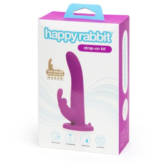 Happyrabbit Strap-On - vibrator na trak z zajčkom (vijolična)