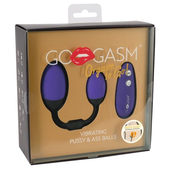 GoGasm Pussy & Ass - duo vibracijskih jajčk z možnostjo polnjenja (vijolično-črna)