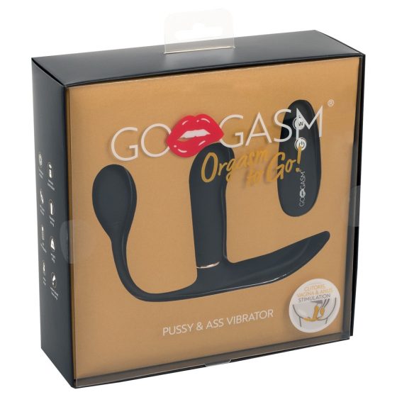 GoGasm Pussy & Ass - radijsko voden vibrator s tremi zobmi za polnjenje (črn)