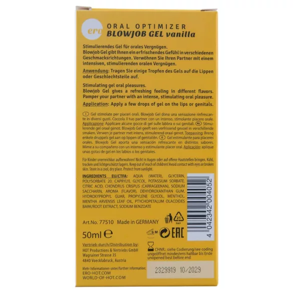 HOT - Gel za felacijo - oralni lubrikantni gel - vanilija (50 ml)
