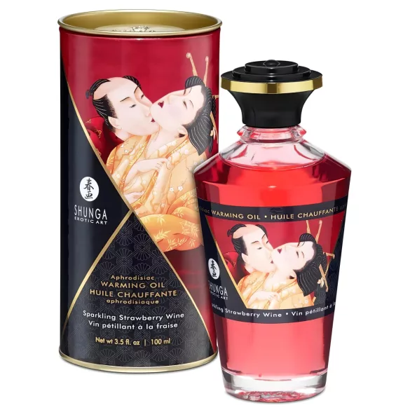 Shunga - masažno olje s toplim učinkom - jagoda šampanjec - 100ml