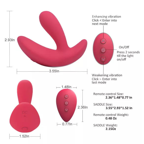 Cotoxo Saddle - vibracijski masažer prostate z daljinskim upravljalnikom - rdeč