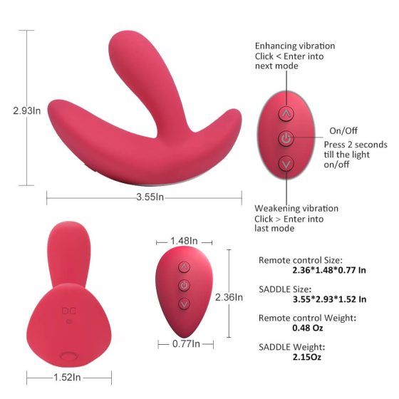 Cotoxo Saddle - vibrator za prostato z daljinskim upravljanjem, ki ga je mogoče ponovno napolniti (rdeč)