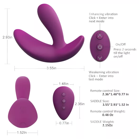 Cotoxo Saddle - vibrator za prostato na daljinsko upravljanje - vijoličen
