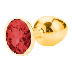 Sunfo - kovinski analni dildo s kamnom (zlato rdeč)