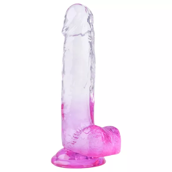 Sunfo - dildo s modom za prisesanje in testisi - 22 cm - prozorno vijolična