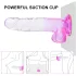Sunfo - dildo s modom za prisesanje in testisi - 22 cm - prozorno vijolična