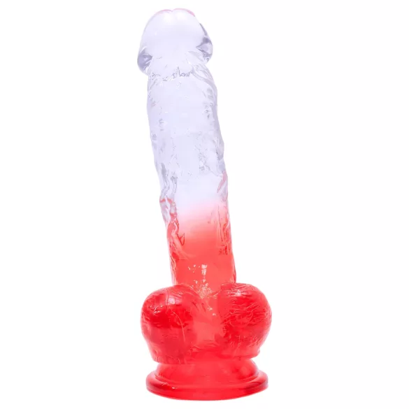 Sunfo - dildo s priseskom in modaži - 21 cm - prozorno rdeča