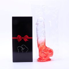  Sunfo - pripenjalni, realistični dildo za testise - 21 cm (prosojno rdeč)