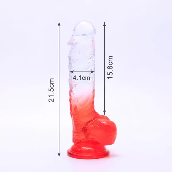 Sunfo - dildo s priseskom in modaži - 21 cm - prozorno rdeča